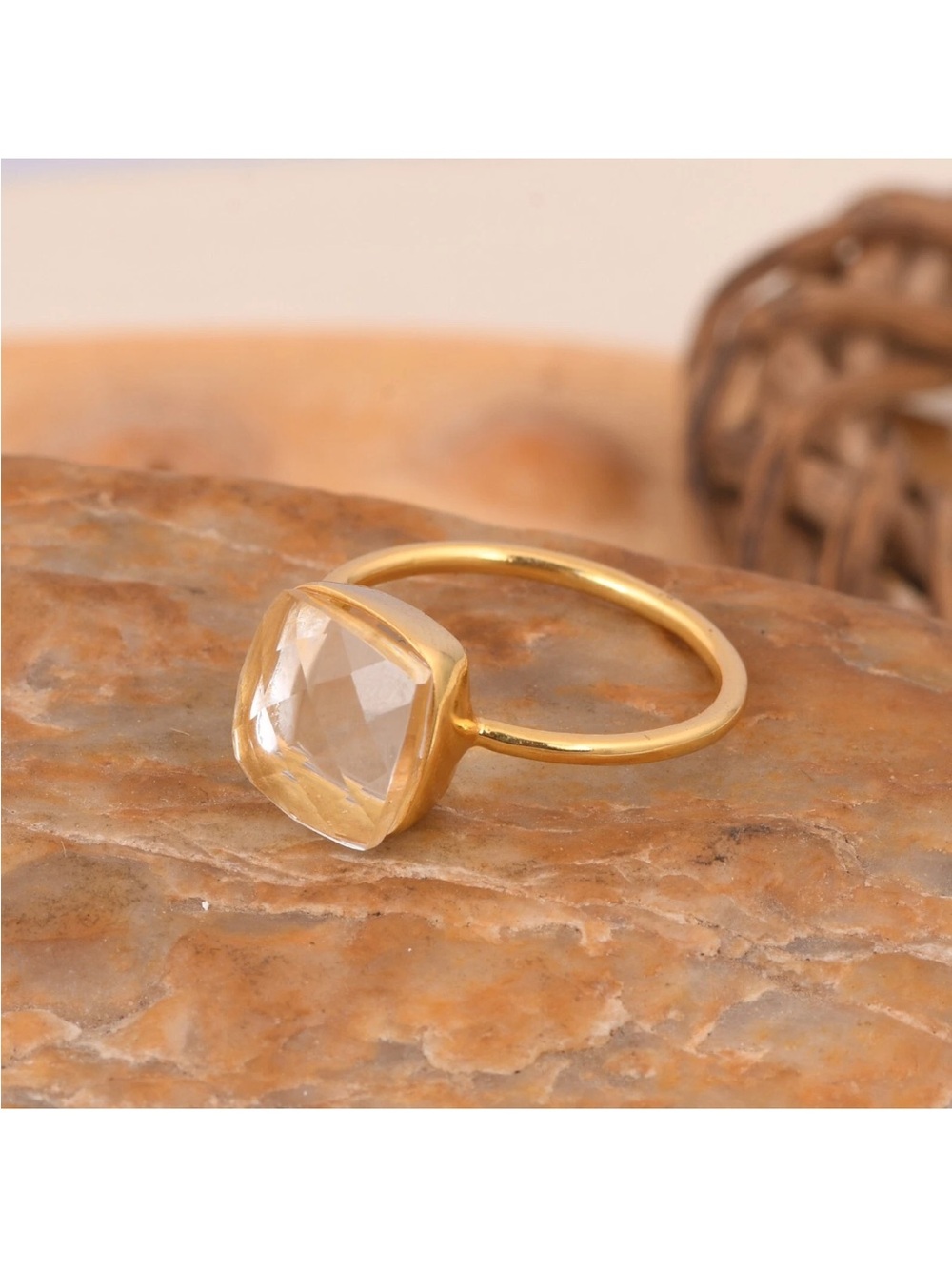 Michael Kors Gold Ring with Clear Cushion-Cut Stone - Elegant Women's Jewelry